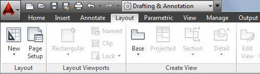 The Layout tab in AutoCAD 2014