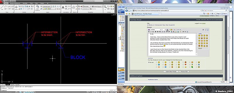 Insert Blocks On Intersection Lines Then Breaktrim Autolisp Visual