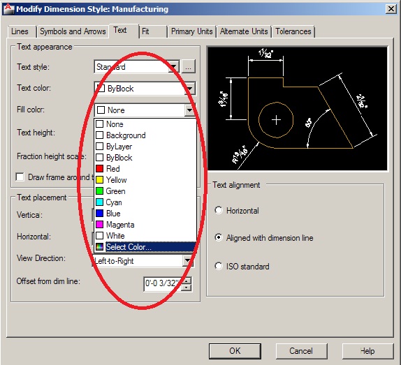 Dimension fill color AutoCAD 2D Drafting, Object Properties