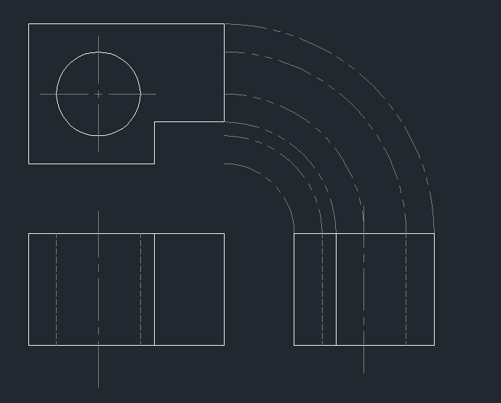 45degrees miter line project dimension b/w top and side views autocad ...