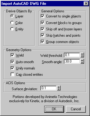 Import AutoCAD DWG File Dialogue Box