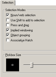 Selection Tab of Options dialogue box