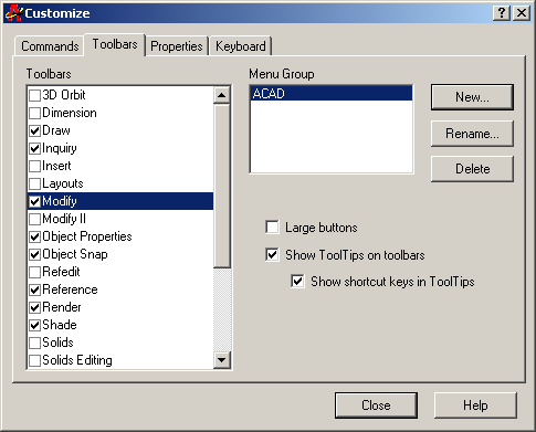 Toolbar dialogue box