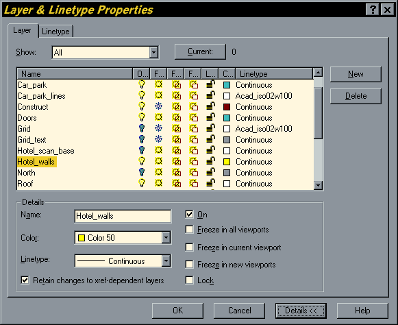 Layer & Linetype Properties Dialogue Box