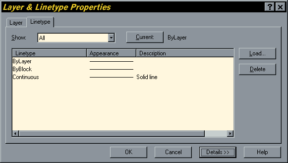 Layer & Linetype Properties Dialogue Box