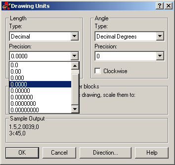 Drawing Units dialogue box