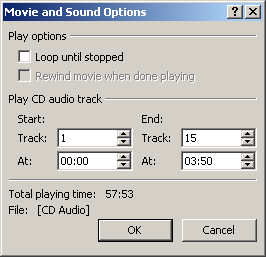 Movie and Sound Options Dialogue Box
