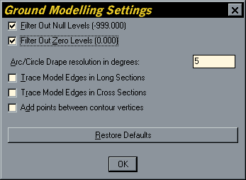 Ground Modelling Settings Dialogue Box