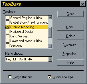 Toolbars Dialogue Box